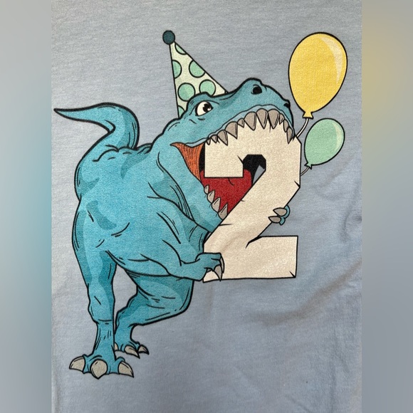 *NWT* Amazon / Dinosaur Chomping Two-Rex 2nd Birthday Shirt / Baby Blue / 3T - Picture 4 of 8